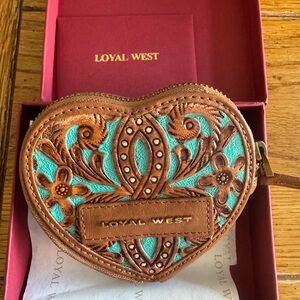 Brown and Turquoise Heart-Shaped Women's Bag